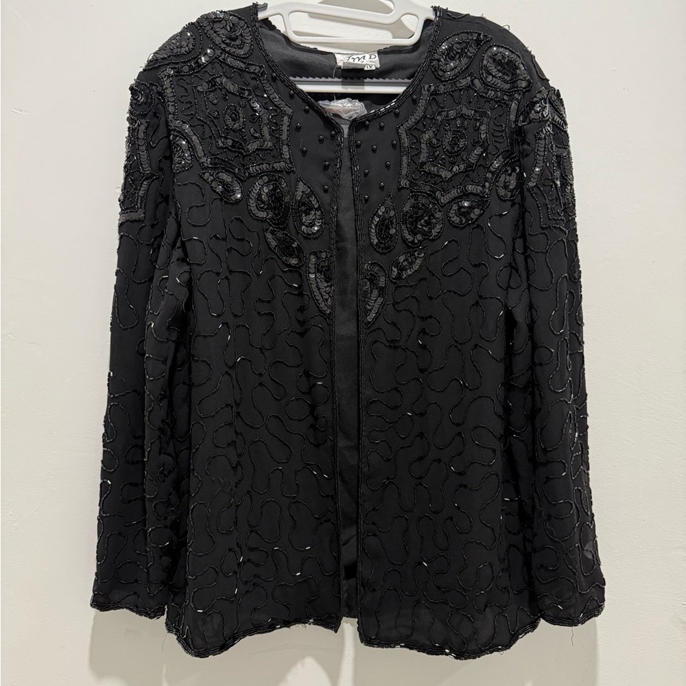 Elegant Black Beaded Blazer